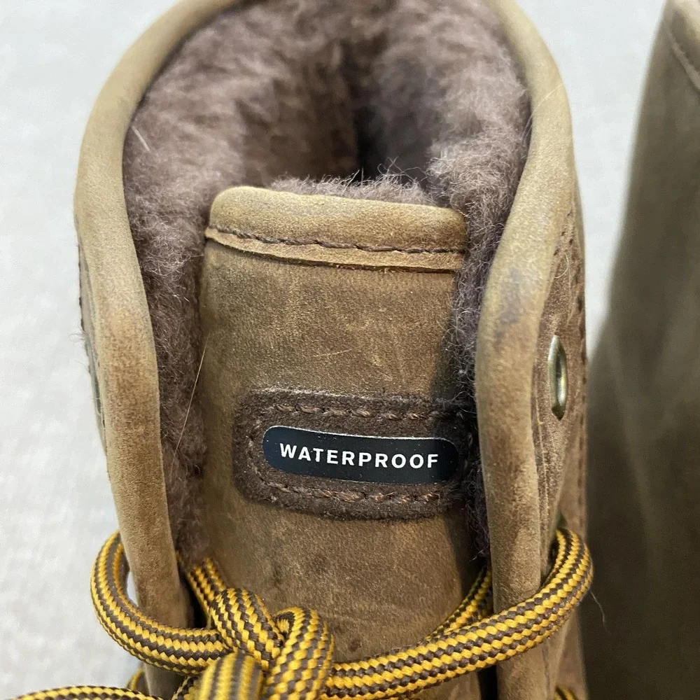 UGG Boots Mens Size 11 Brown Leather Waterproof Lined Ankle Snow Winter 1017238